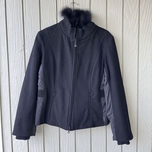 Pendleton UrbanWear Merino Wool & Fox Fur Black Zip Jacket Sz M Luxe Warm